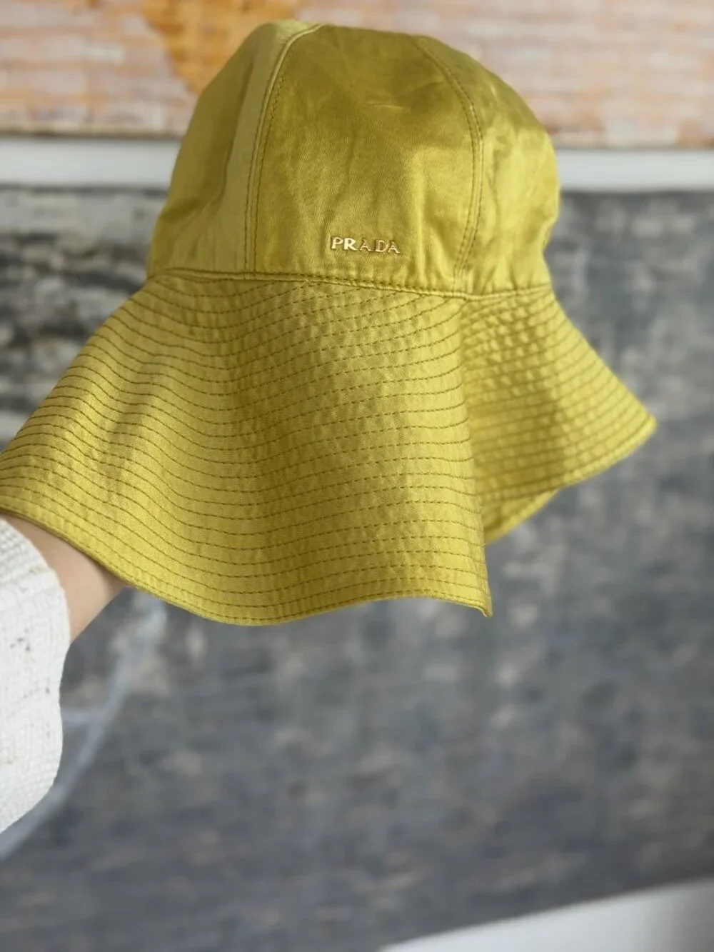 PRADA Size Small (S) Yellow Nylon Bucket Hat Wide Brim Sun Hat